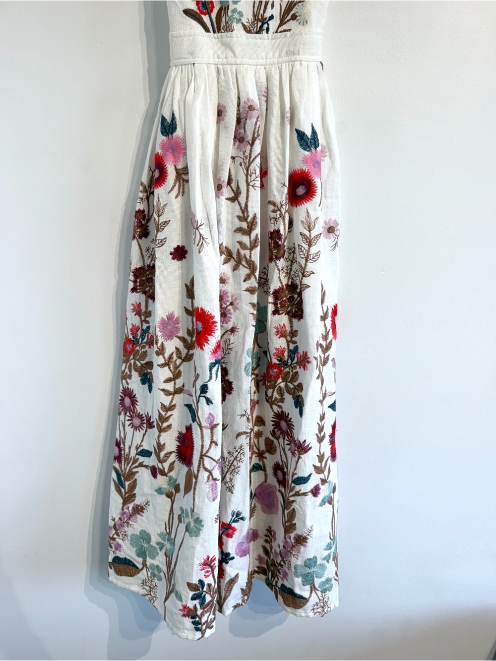 Anthropologie Eularia Maxi Dress embroidered floral pinafore style woven - Picture 6 of 16